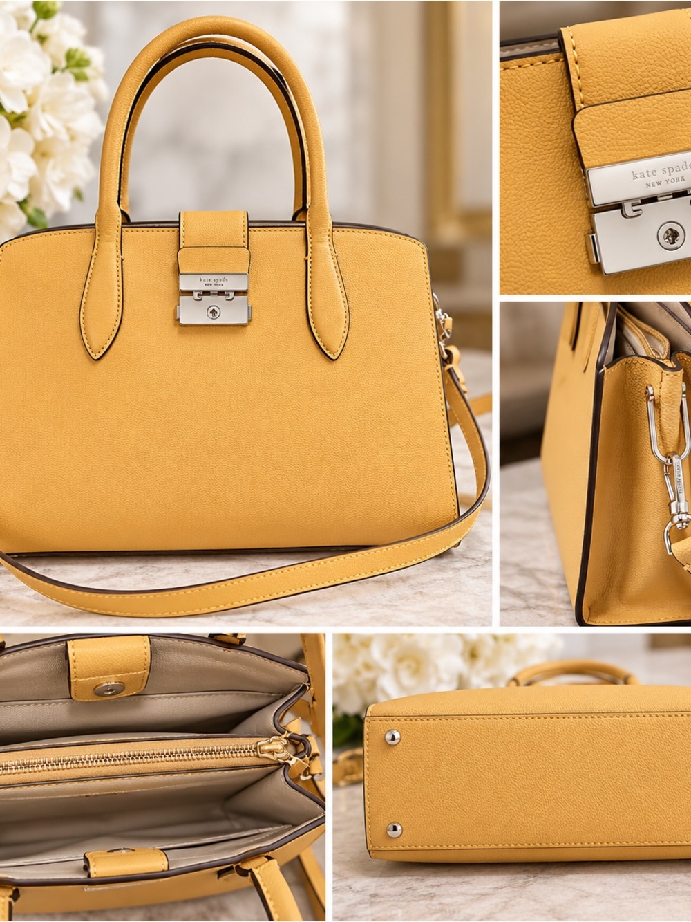 kate spade Yellow Structured Saffiano Satchel with Silver Lock